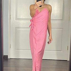 Urban Outfitters pink wrap strap linen blend midi dress size M